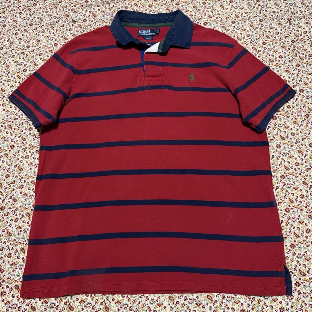 Polo Ralph Lauren Navy/Red Striped Navy Collar Rugby Polo XL